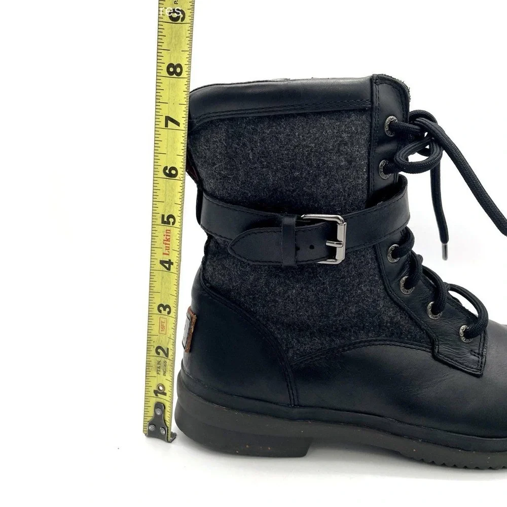 UGG Waterproof Leather Wool Lace Up Combat Boots Womens Size 9 Black Gray